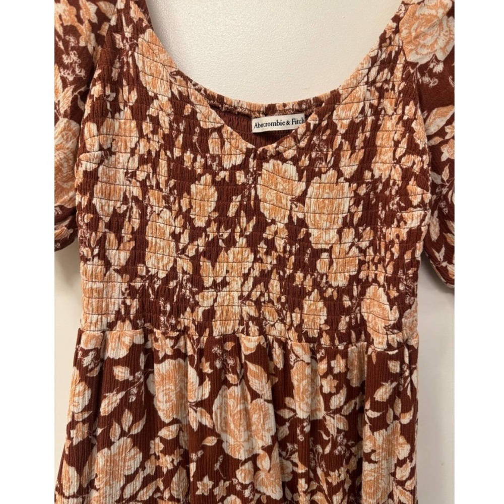 Abercrombie & Fitch | Brown Floral Cottage Peasant Smocked Midi Dress Medium - Picture 5 of 8